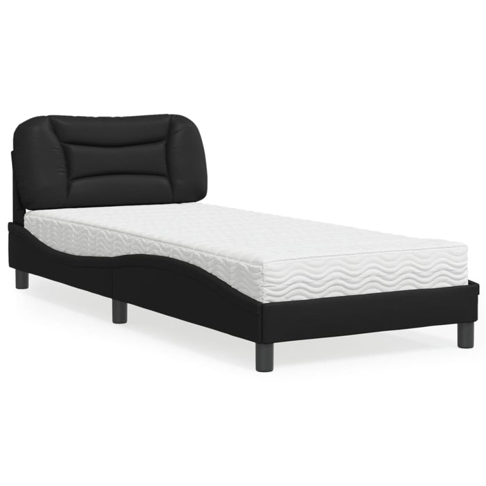 Pat cu saltea, Hvar, negru, 90x190 cm, piele ecologică WALTI