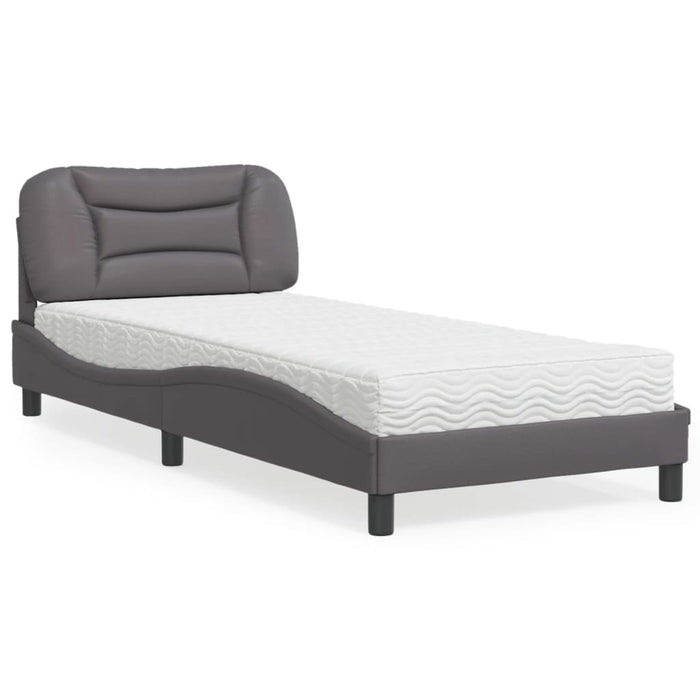 Pat cu saltea, Hvar, gri, 90x190 cm, piele ecologică WALTI