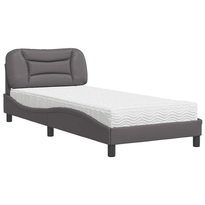 Pat cu saltea, Hvar, gri, 90x200 cm, piele ecologică WALTI