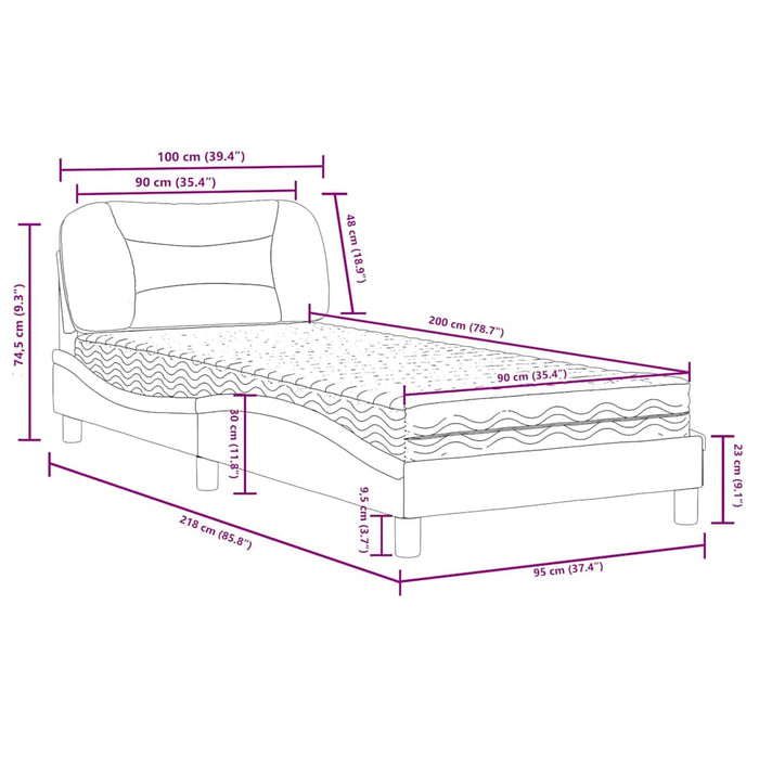 Pat cu saltea, Hvar, gri, 90x200 cm, piele ecologică WALTI