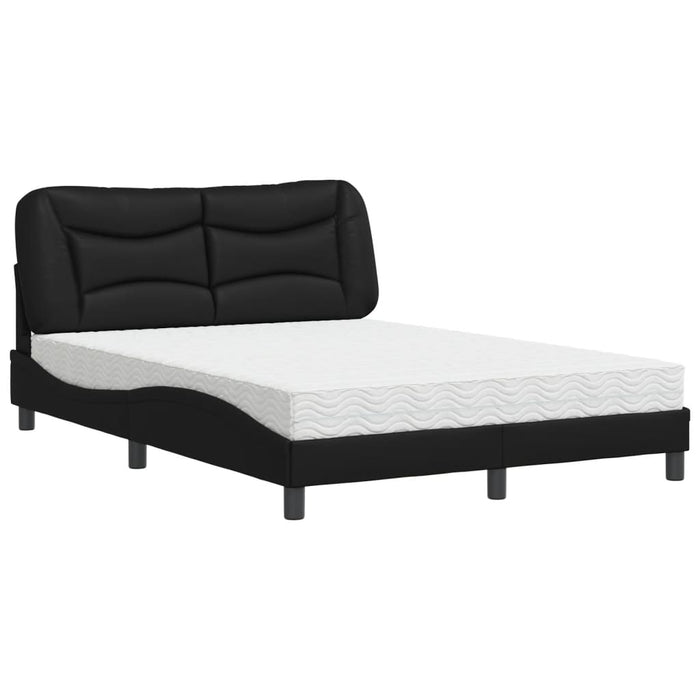Pat cu saltea, Hvar, negru, 140x190 cm, piele ecologică WALTI