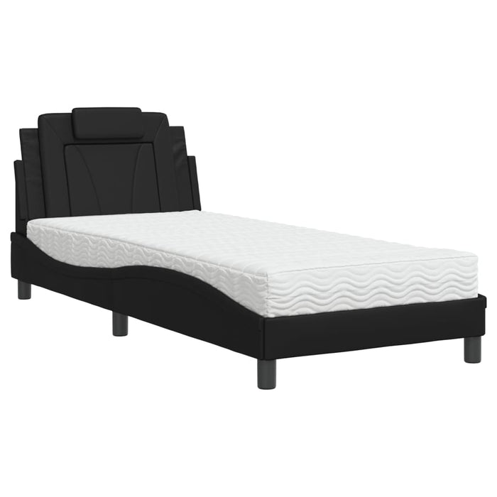 Pat, Viana, cu saltea, negru, 90x190 cm, piele ecologică WALTI