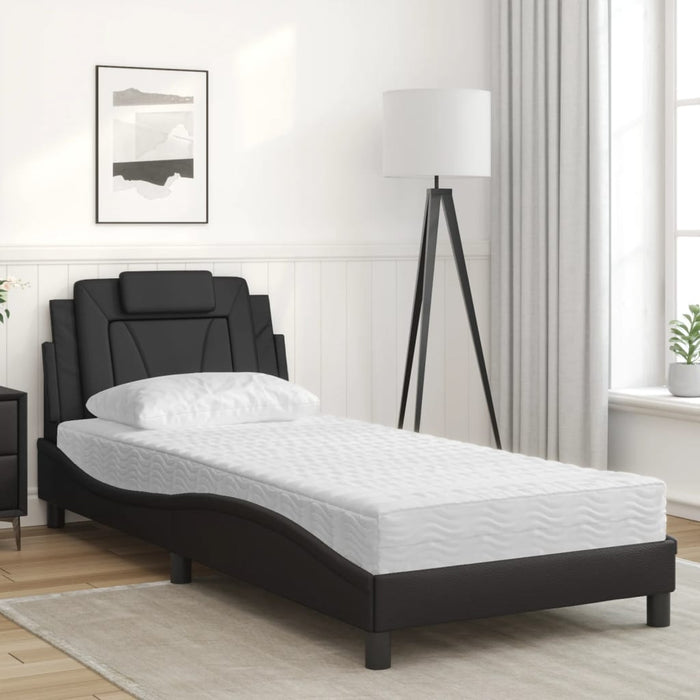Pat, Viana, cu saltea, negru, 90x190 cm, piele ecologică WALTI