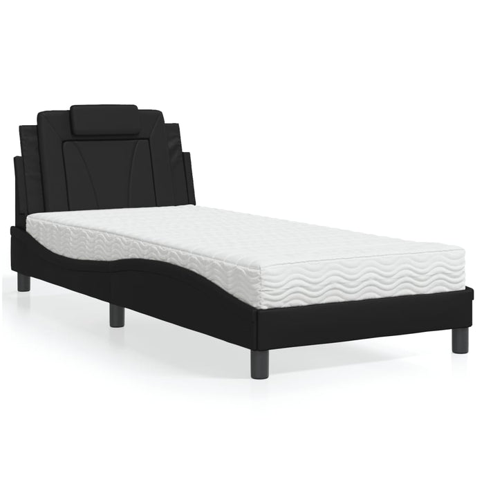 Pat, Viana, cu saltea, negru, 90x190 cm, piele ecologică WALTI