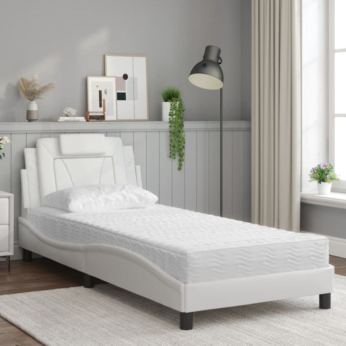 Pat, Viana, cu saltea, alb, 90x190 cm, piele ecologică WALTI