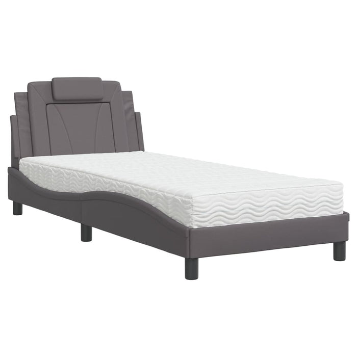 Pat, Viana, cu saltea, gri, 90x190 cm, piele ecologică WALTI