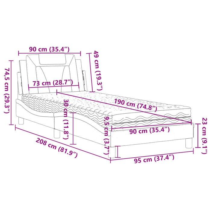 Pat, Viana, cu saltea, gri, 90x190 cm, piele ecologică WALTI
