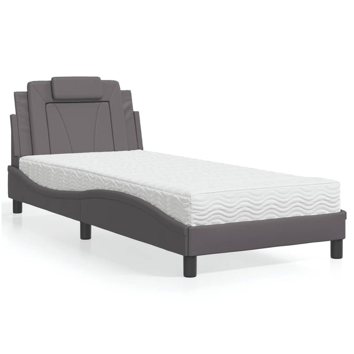 Pat, Viana, cu saltea, gri, 90x190 cm, piele ecologică WALTI