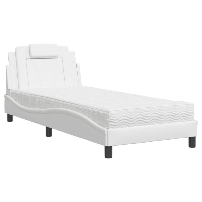 Pat, Viana, cu saltea, alb, 90x200 cm, piele ecologică WALTI