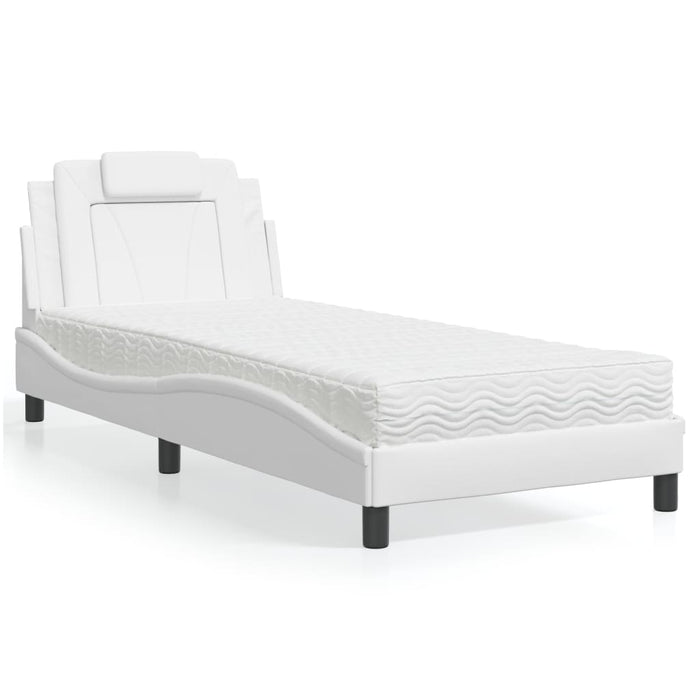 Pat, Viana, cu saltea, alb, 90x200 cm, piele ecologică WALTI