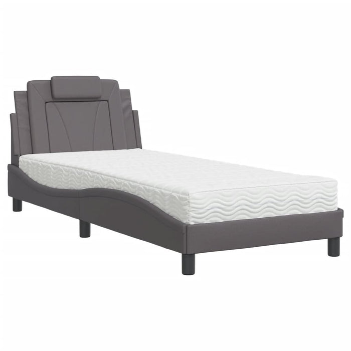 Pat, Viana, cu saltea, gri, 90x200 cm, piele ecologică - WALTI WALTI