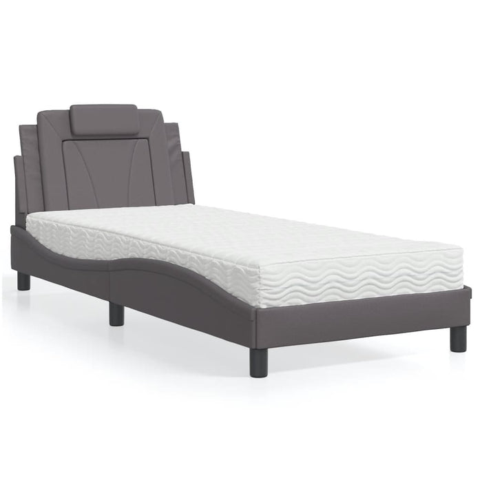 Pat, Viana, cu saltea, gri, 90x200 cm, piele ecologică - WALTI WALTI