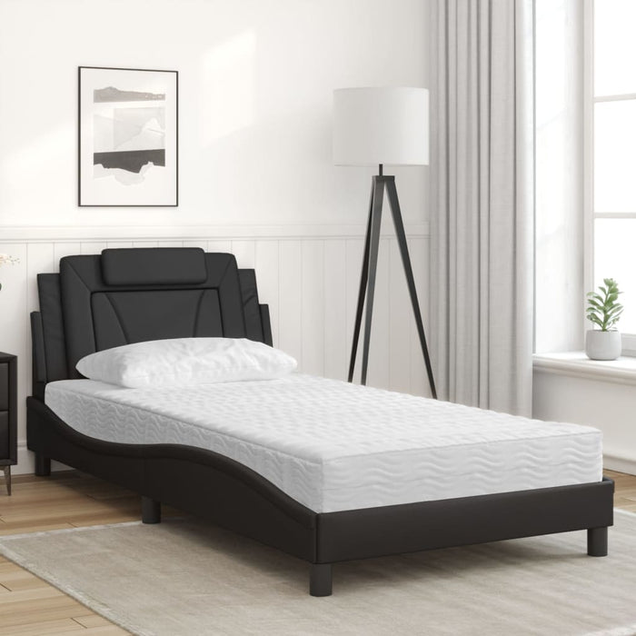Pat, Viana, cu saltea, negru, 100x200 cm, piele ecologică WALTI