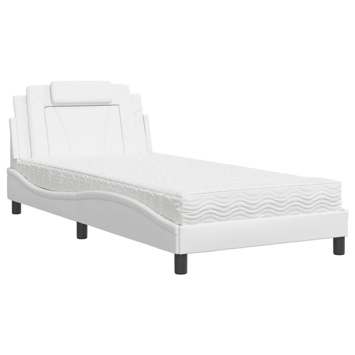 Pat, Viana, cu saltea, alb, 100x200 cm, piele ecologică WALTI