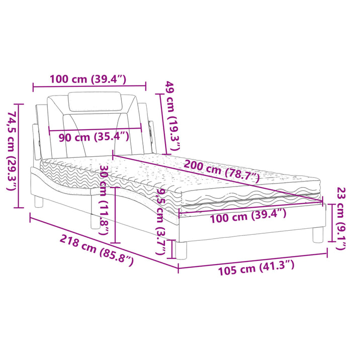 Pat, Viana, cu saltea, alb, 100x200 cm, piele ecologică WALTI