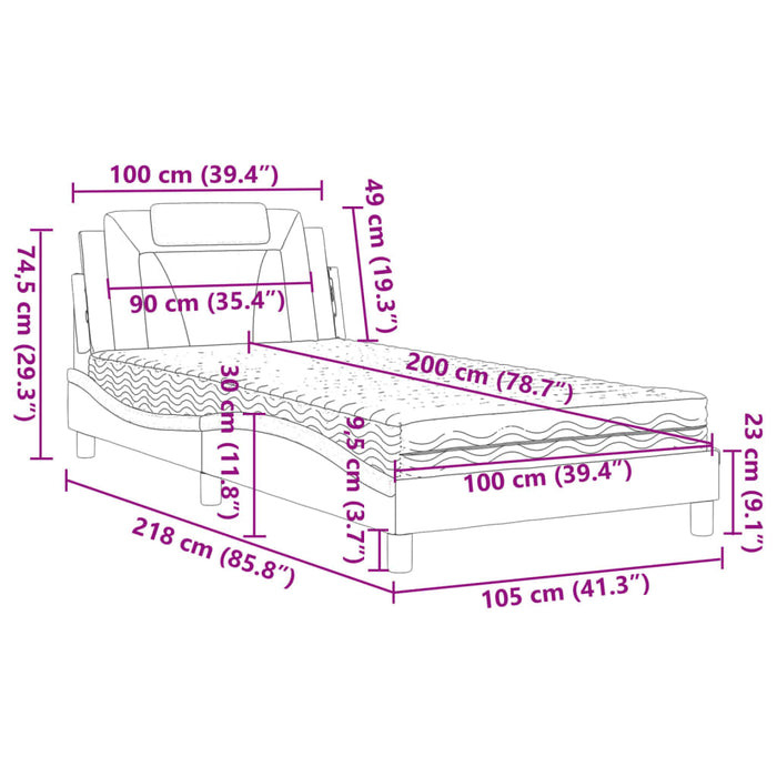 Pat, Viana, cu saltea, gri, 100x200 cm, piele ecologică - WALTI WALTI