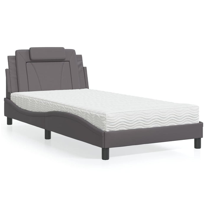 Pat, Viana, cu saltea, gri, 100x200 cm, piele ecologică - WALTI WALTI