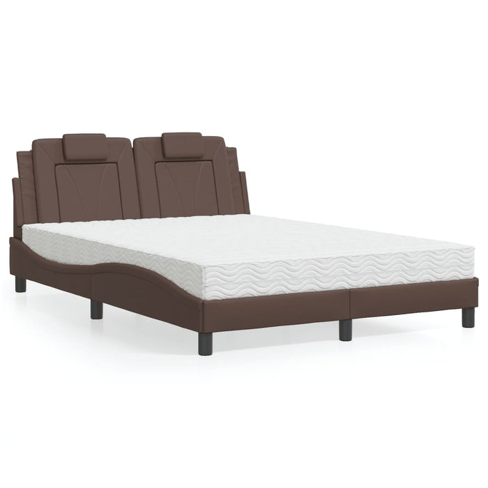 Pat, Viana, cu saltea, maro, 140x190 cm, piele ecologică WALTI