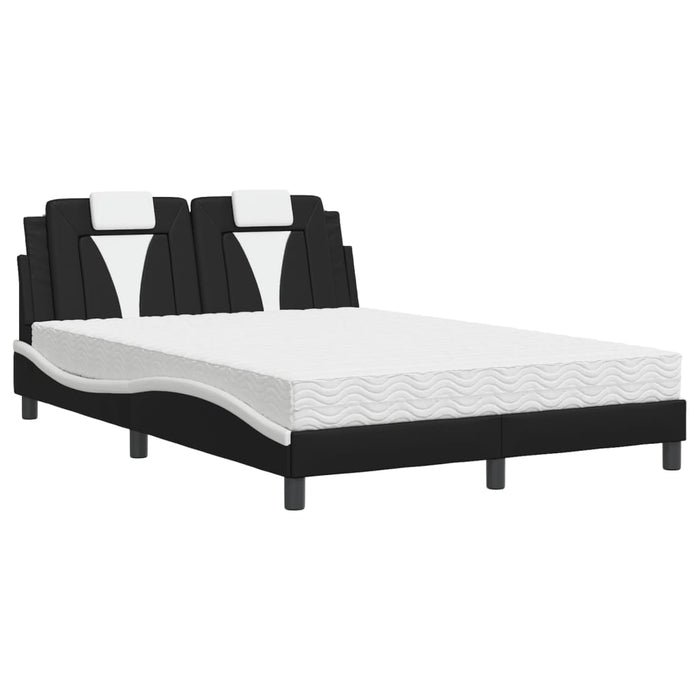 Pat, Viana, cu saltea, negru și alb, 140x190 cm, piele ecologică WALTI