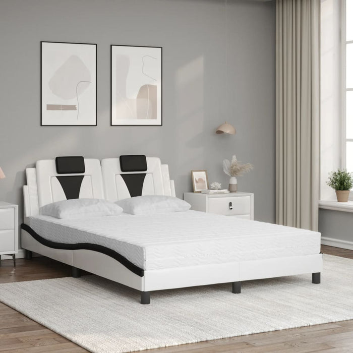 Pat, Viana, cu saltea, alb și negru, 140x190 cm, piele ecologică WALTI