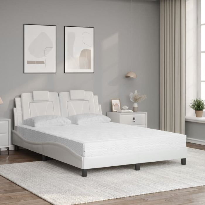 Pat, Viana, cu saltea, alb, 140x200 cm, piele ecologică WALTI