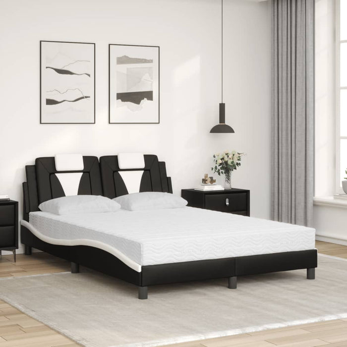 Pat, Viana, cu saltea, negru și alb, 140x200 cm, piele ecologică WALTI