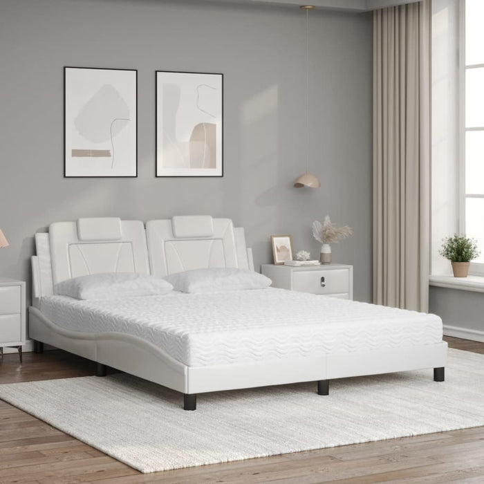 Pat, Viana, cu saltea, alb, 160x200 cm, piele ecologică WALTI