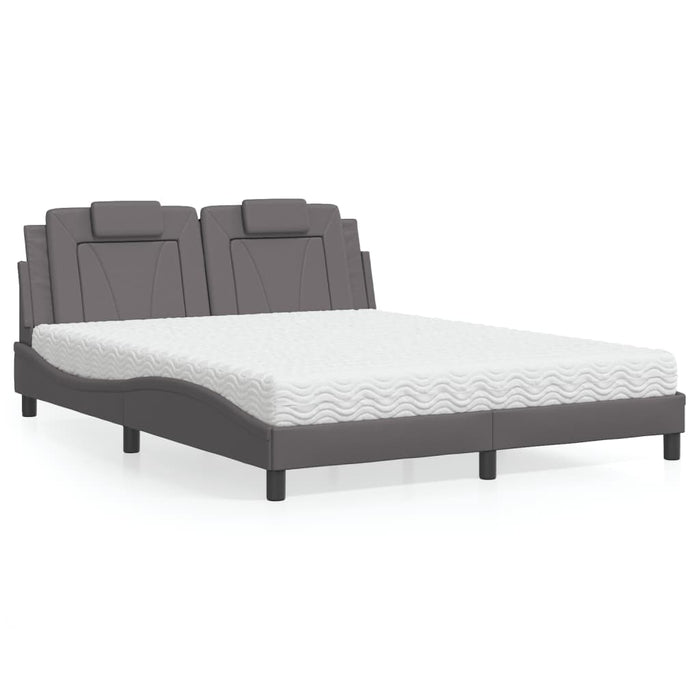 Pat, Viana, cu saltea, gri, 160x200 cm, piele ecologică WALTI