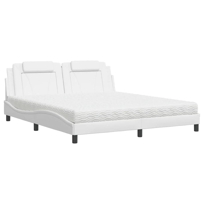 Pat, Viana, cu saltea, alb, 180x200 cm, piele ecologică WALTI