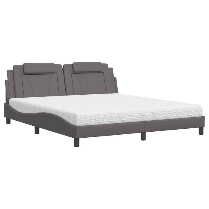 Pat, Viana, cu saltea, gri, 180x200 cm, piele ecologică WALTI
