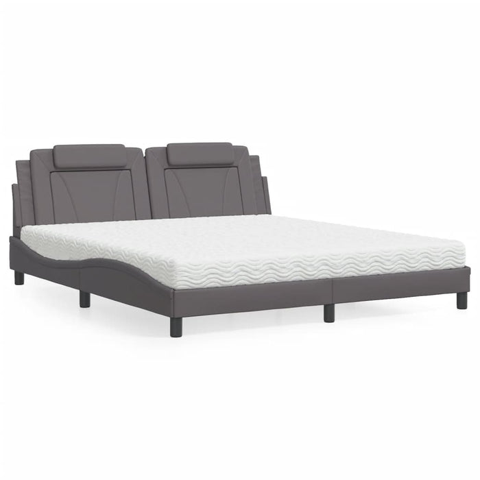 Pat, Viana, cu saltea, gri, 180x200 cm, piele ecologică WALTI