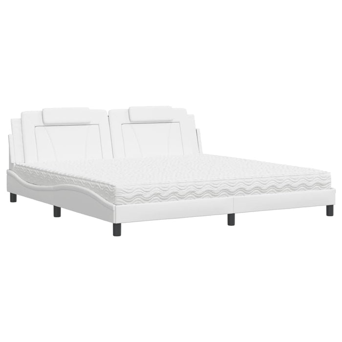 Pat, Viana, cu saltea, alb, 200x200 cm, piele ecologică WALTI