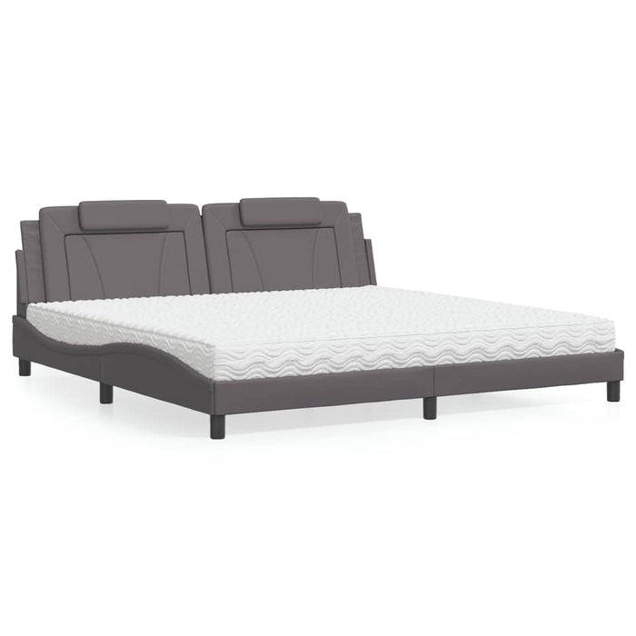 Pat, Viana, cu saltea, gri, 200x200 cm, piele ecologică WALTI