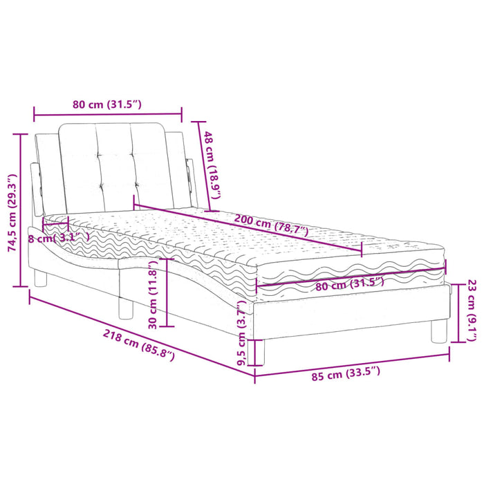 Cadru de pat fără saltea, Zadar, negru și alb, 80x200 cm, piele ecologică WALTI