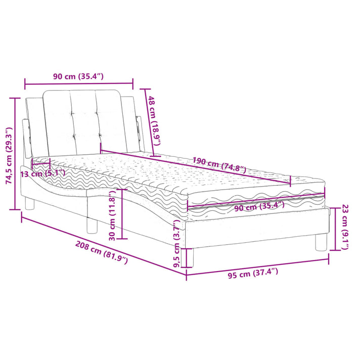 Cadru de pat fără saltea, Zadar, gri, 90x190 cm, piele ecologică WALTI