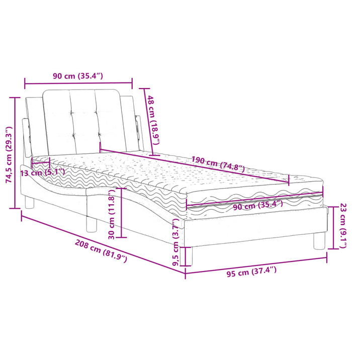 Cadru de pat fără saltea, Zadar, cappuccino, 90x190 cm piele ecologică WALTI