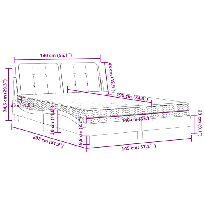 Cadru de pat fără saltea, Zadar, gri, 140x190 cm, piele ecologică WALTI