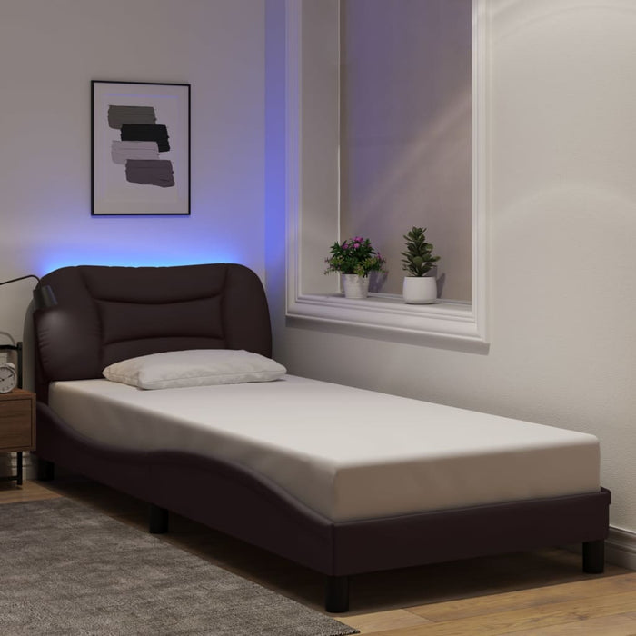 Cadru de pat cu LED fără saltea, Hvar, maro închis, 80x200 cm, textil WALTI