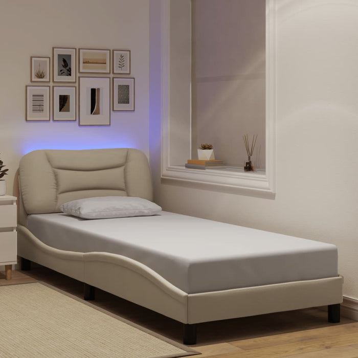 Cadru de pat cu LED fără saltea Hvar cremă 80x200 cm țesătură WALTI