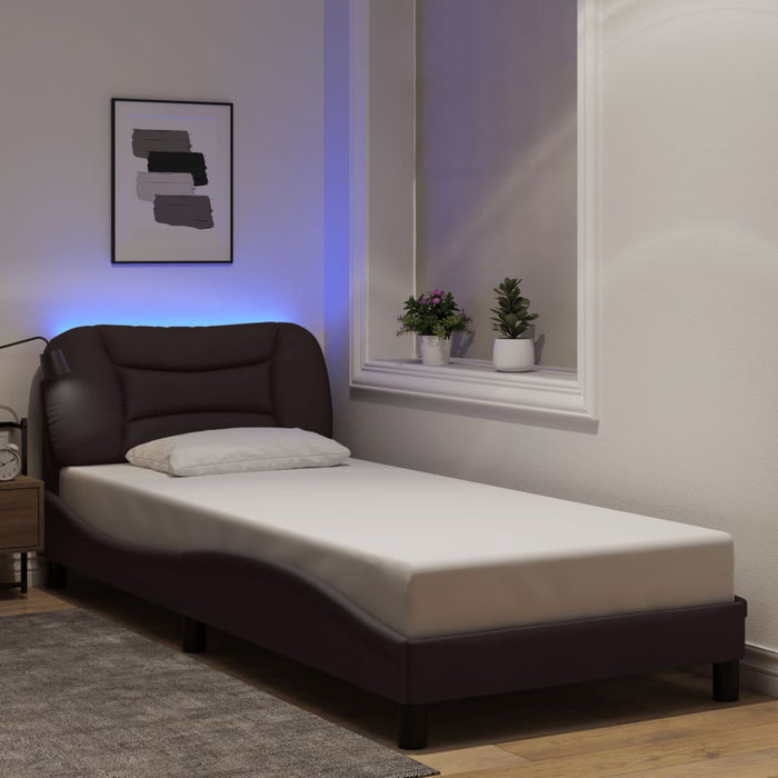 Cadru de pat cu LED fără saltea, Hvar, maro închis, 90x190 cm, textil - WALTI WALTI