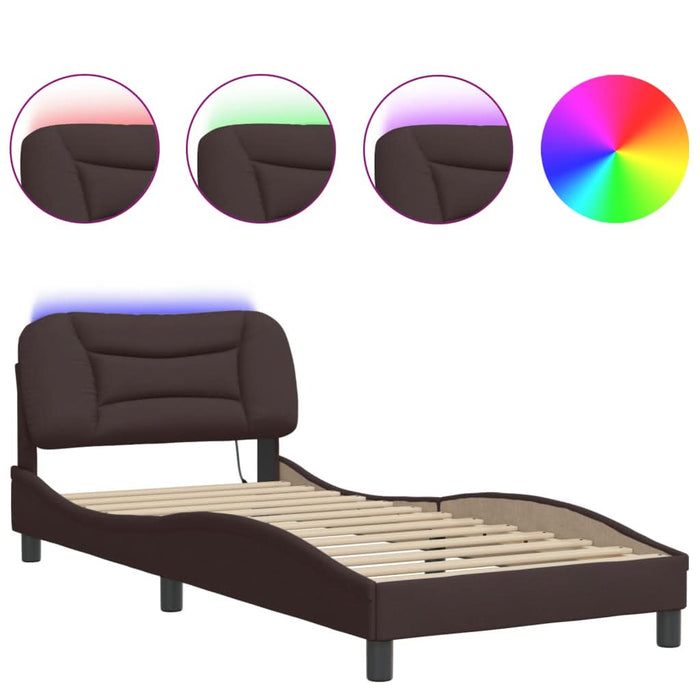 Cadru de pat cu lumini LED, maro închis, 90x200 cm, textil - WALTI WALTI