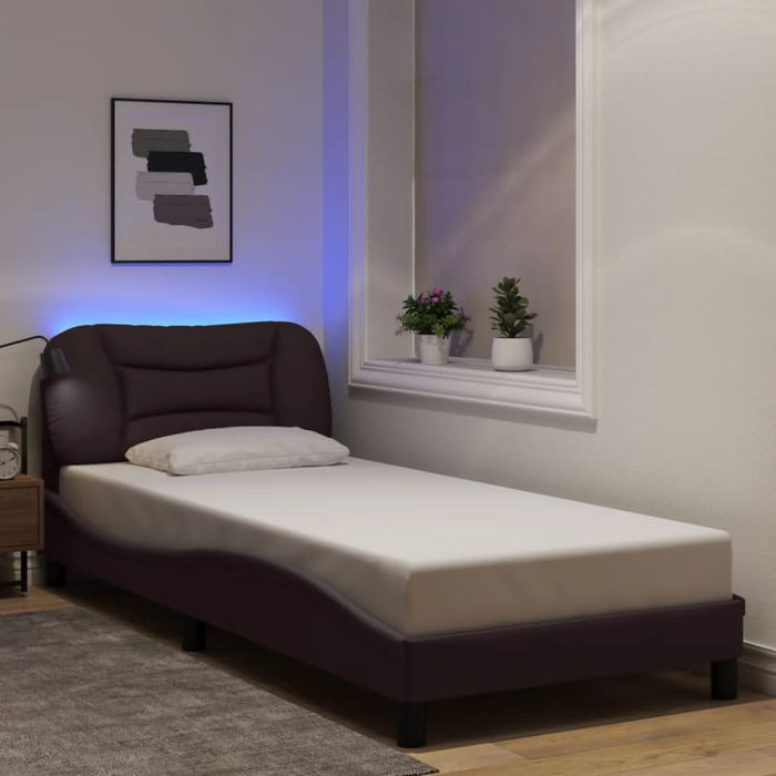 Cadru de pat cu lumini LED, maro închis, 90x200 cm, textil - WALTI WALTI