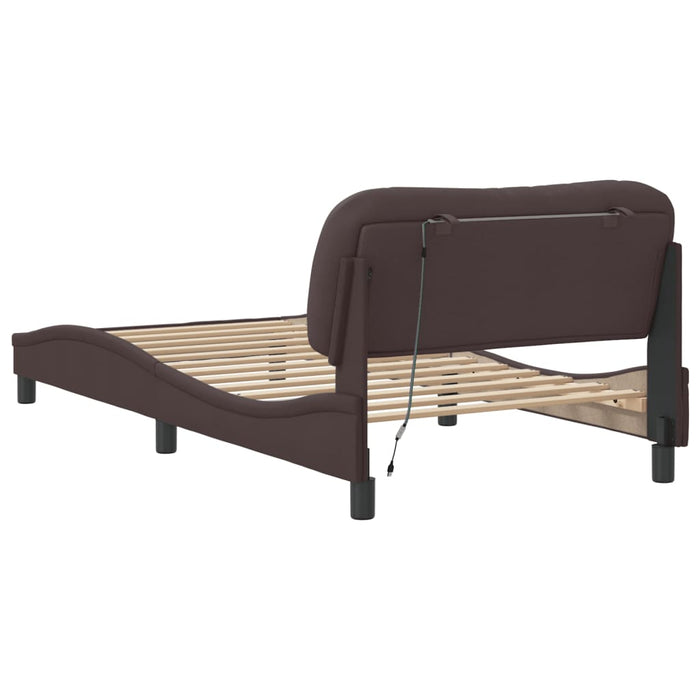 Cadru de pat cu LED fără saltea Hvar țesătură maro închis 100x200 cm WALTI