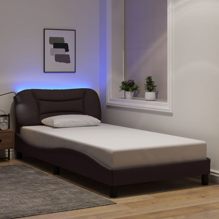 Cadru de pat cu LED fără saltea Hvar țesătură maro închis 100x200 cm WALTI