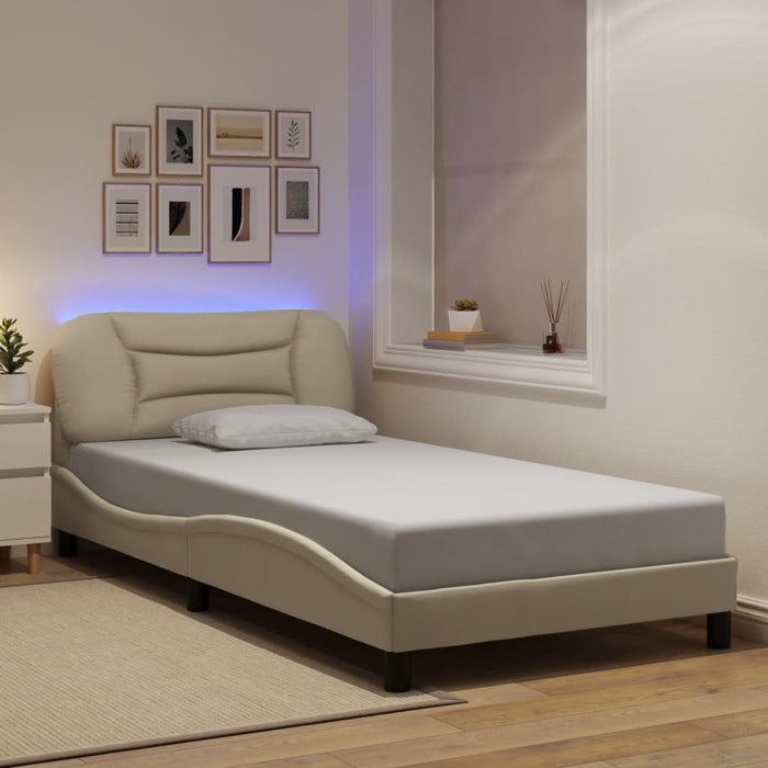 Cadru de pat cu LED fără saltea Hvar cremă 100x200 cm țesătură WALTI
