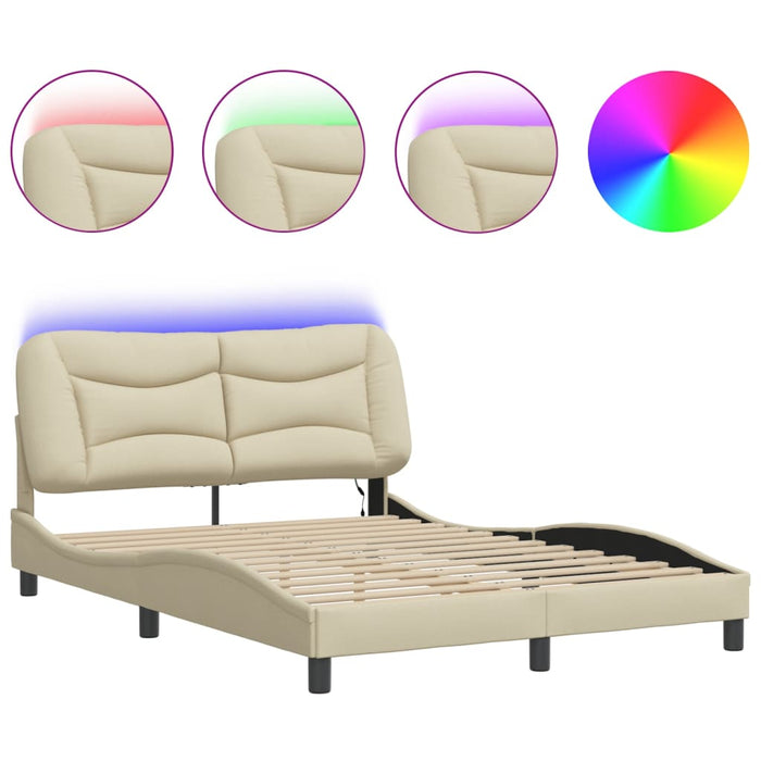 Cadru de pat cu LED fără saltea Hvar cremă 140x190 cm țesătură WALTI