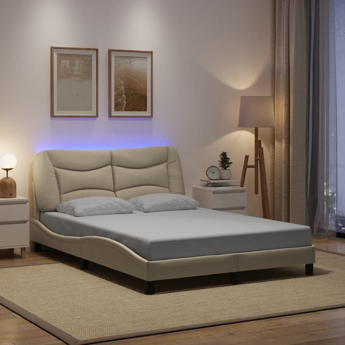 Cadru de pat cu LED fără saltea Hvar cremă 140x190 cm țesătură WALTI