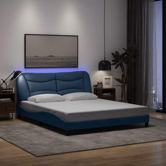 Cadru de pat cu LED fără saltea, Hvar, albastru, 160x200 cm, textil WALTI