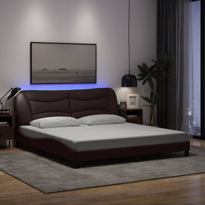 Cadru de pat cu LED fără saltea țesătură maro închis 180x200 cm - WALTI WALTI