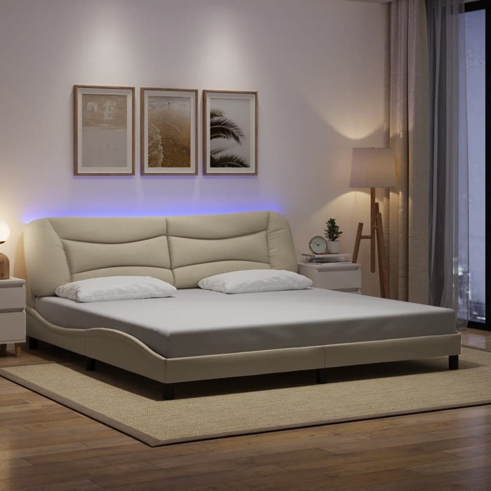 Cadru de pat cu LED fără saltea, Hvar, crem, 200x200 cm, textil WALTI